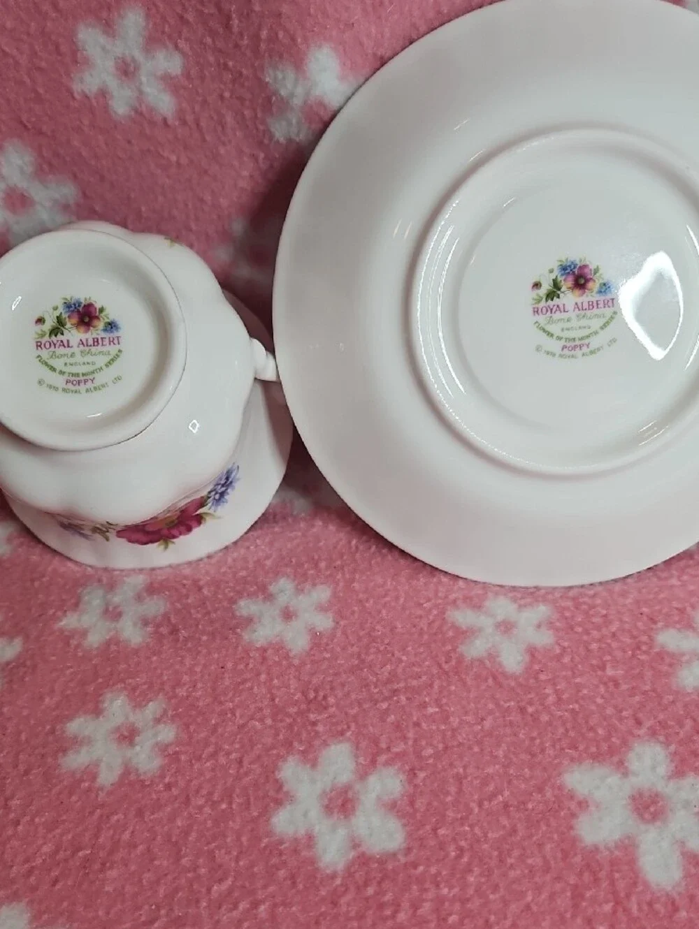 Vintage August 1970 Floral Bone China Teacup and Saucer - Pink Floral Design